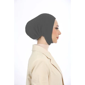 Melodi Scarf Kadın Tesettür Geniş Hacimli Pratik Ense ve Çene Altından Geçmeli Kaymayan Bone Koyu Gri