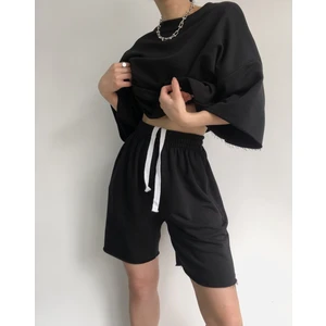Mcllctn Gama Oversize Şort T-Shirt Takım Siyah