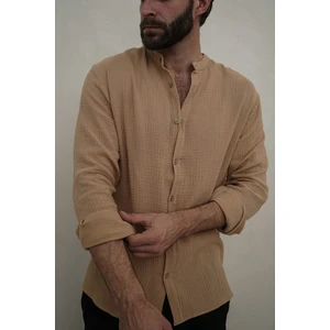 Owen Erkek Oversize Hakim Yaka Caramel Müslin Gömlek