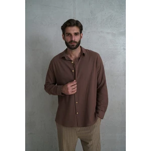 Wesley Erkek Oversize Krinkıl Kahve Gömlek