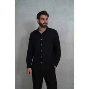 Wesley Erkek Oversize Krinkıl Siyah Gömlek