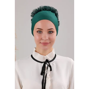 Melodi Scarf Tesettür Fırfırlı Bone Zümrüt Yeşili