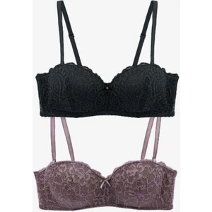 Pierre Cardin 2'li Ekonomik Paket 6800 Ales Bütün Kap Dolgusuz Dantelli Straplez Sütyen Set