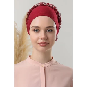Melodi Scarf Tesettür Fırfırlı Bone Bordo