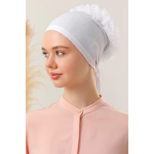 Melodi Scarf Tesettür Fırfırlı Bone Beyaz