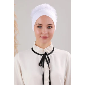 Melodi Scarf Tesettür Fırfırlı Çapraz Bone Beyaz