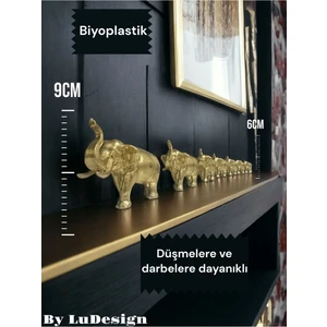 Lu Design Premium Gold Renk 7li Bereket Fil Seti & Biblo Biyoplastik Ev Dekorasyon