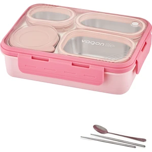 Lunch Box 950 ml Paslanmaz Çelik Tek Kat Dört Bölmeli Çorba Kaseli Metal KAŞIKLI-FFLBOX7099