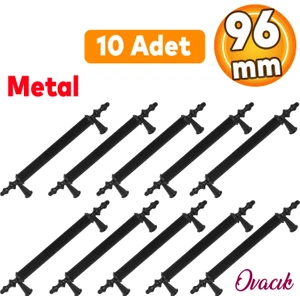 10 Adet Ovacık Mobilya Mutfak Dolap Çekmece Dolabı Kapak Metal Siyah Kulpu Kulbu Kulpları 96 mm