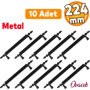 10 Adet Ovacık Mobilya Mutfak Dolap Çekmece Dolabı Kapak Metal Siyah Kulpu Kulbu Kulpları 224 mm