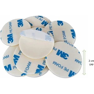 3m Yapışkanlı Çift Taraflı Bant Beyaz Yuvarlak 2 cm Çap -1 mm Et Kalınlığı