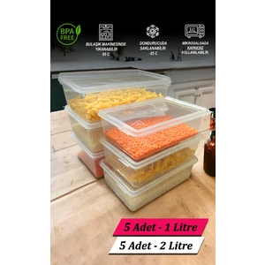 Plastik Kendinden Kilitli- Kapaklı Saklama Kabı 1Litre 5Adet & 2Litre 5Adet DerinDondurucu&Gıda&Buzdolabı