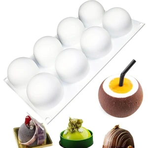 Mus Kek Pişirme Için 3D Küre Şekli Silikon Kalıp, Şeker Pasta Için 3D Top Silikon Pişirme Kalıbı Çikolata Trüf Cupcake Jöle Kurabiye Puding Kek Dekorasyon Kalıbı, 8-Cavity (Yurt Dışından)