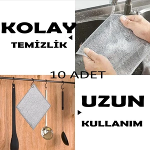 Şahin Gift 10 Adet Inox Bez Telli Bulaşık Bezi, Zor Kir Bezi, Mutfak Banyo Bezi Çift Katlı Tel Bez