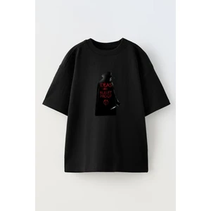 Nmg Tekstil Unisex Siyah Oversize Pamuk Ideasare Bullet Baskılı Örme T-Shirt