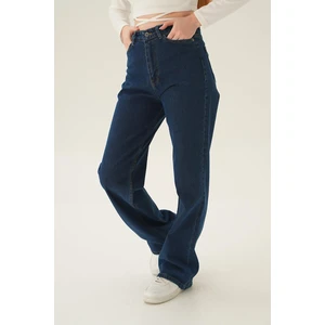 11201 Yüksek Bel Bol Paça Jean Koyu Mavi