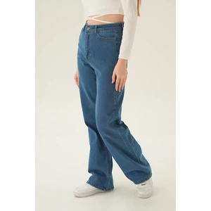 11201 Yüksek Bel Bol Paça Jean Mavi