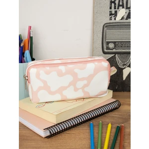 Kalem Kutusu Inek Pembe Beyaz Iki Bölmeli Vegan Deri(Çift Gözlü Kalemlik)