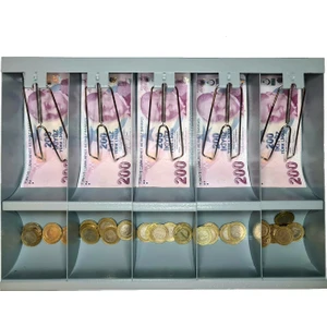 Komple Metal Kırılmaz Çekmece Ici Para Düzenleyici 5 Banknot 5 Bozuk Kırılmaz Para Bölmeli 42 x 27,5 x 6 cm
