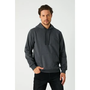Erkek Antrasit Basic Kapüşonlu Regular Fit Normal Kesim 2 Iplik Kumaş Günlük Sweatshirt