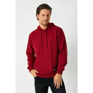 Erkek Bordo Basic Kapüşonlu Regular Fit Normal Kesim 2 Iplik Kumaş Günlük Sweatshirt