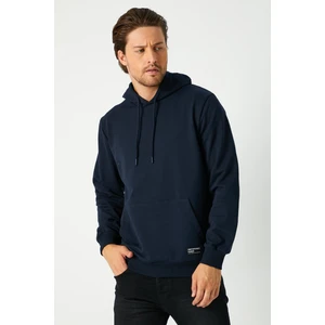 Erkek Lacivert Basic Kapüşonlu Regular Fit Normal Kesim 2 Iplik Kumaş Günlük Sweatshirt
