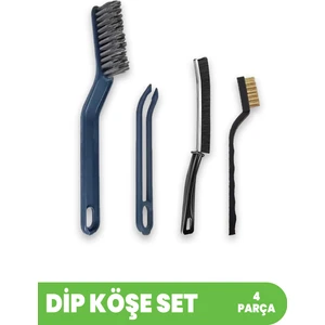 4 Parça Dip Köşe Temizlik Fırça Seti - Derz Fırçası, Gider Cımbızı, Temizlemesi Zor Alanlar