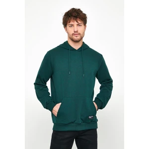 Erkek Koyu Yeşil Basic Kapüşonlu Regular Fit Normal Kesim 2 Iplik Kumaş Günlük Sweatshirt
