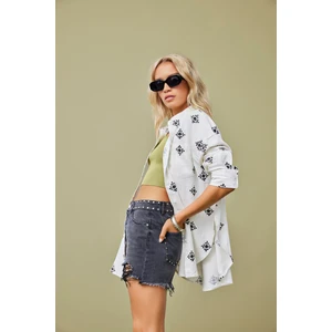 Onlcorina Oversize Keten Gömlek Bayan Gömlek 15291786