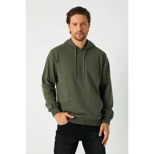 Erkek Haki Basic Kapüşonlu Regular Fit Normal Kesim 2 Iplik Kumaş Günlük Sweatshirt