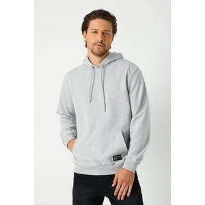 Erkek Gri Basic Kapüşonlu Regular Fit Normal Kesim 2 Iplik Kumaş Günlük Sweatshirt CMRE49