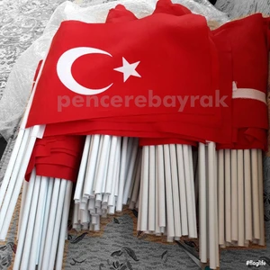 Pencere Bayrak 10 Adet Kaliteli Alpaka Kumaş Türk Bayrağı Plastik Sopalı