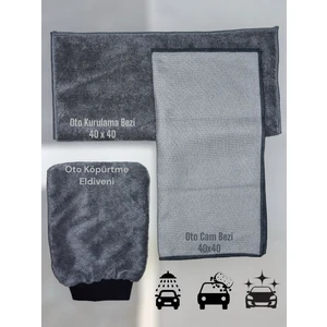 Fine Clean 3'lü Mikrofiber Oto Yıkama Araba Kurulama Seti Kurulama Eldiven Cam Bezi