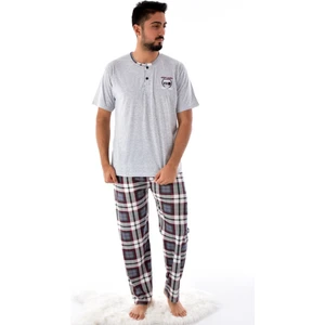 Erkek 2105 Ekose Desenli Kısa Kol  Pijama Takımı Gri