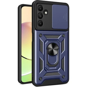 Caseart Samsung Galaxy A15 Kapak Lens Sürgülü Kamera Korumalı Yüzüklü Stantlı Tank Kılıf - Lacivert