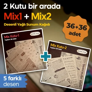 Retro Pack 2 Kutu Bir Arada Desenli Yağlı Sunum KAĞIDI_36+36=72 Adet