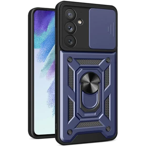 Case World Samsung Galaxy A54 Kapak Lens Sürgülü Kamera Korumalı Yüzüklü Stantlı Tank Kılıf - Lacivert