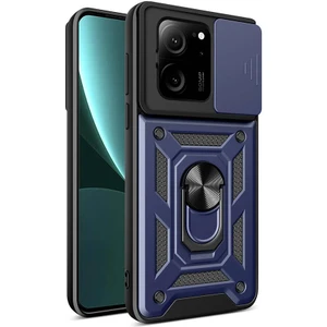 Case World Xiaomi Mi 13T Kapak Lens Sürgülü Kamera Korumalı Yüzüklü Stantlı Tank Kılıf - Lacivert