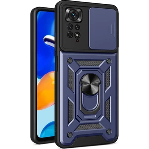 Case World Xiaomi Redmi Note 11 Pro 4g Kapak Lens Sürgülü Kamera Korumalı Yüzüklü Stantlı Tank Kılıf - Lacivert