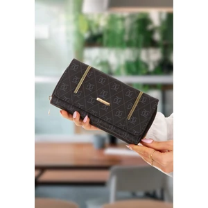 Adelina Bags Kadın Desenli Kağıt Para ve Kartlık Bölmeli Cüzdan Fermuar Detaylı