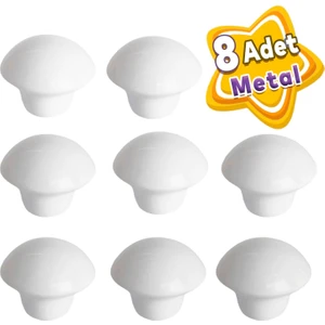 8 Adet Beyaz Mantar Düğme Kulp Mobilya Çekmece Dolap Kapak Kulbu Metal Kulp Aksesuarları Vidalı