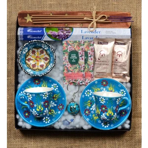 Fiorella Gift El Yapımı Çini Fincan Seti & Çini Ikramlık & Çini Anahtarlık & Kahve & Tütsülük ve 1 Paket Tütsü & Hediye Seti & Hediye Kutusu & Doğum Günü & Sevgili & Yeni Iş Terfi