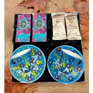 Fiorella Gift El Yapımı Çini Fincan Seti & Kahve & Mendil & Hediye Seti & Hediye Kutusu & Doğum Günü & Sevgili & Yeni Iş Terfi