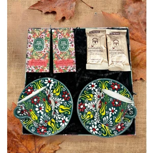 Fiorella Gift El Yapımı Çini Fincan Seti & Kahve & Mendil & Hediye Seti & Hediye Kutusu & Doğum Günü & Sevgili & Yeni Iş Terfi