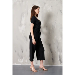 Kruvaze Yaka Kuşaklı Bürümcük Kumaş Tulum