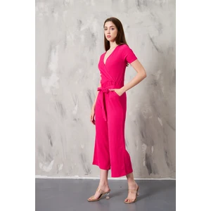 Kruvaze Yaka Kuşaklı Bürümcük Kumaş Tulum