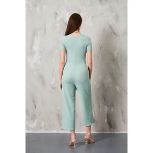 Kruvaze Yaka Kuşaklı Bürümcük Kumaş Tulum