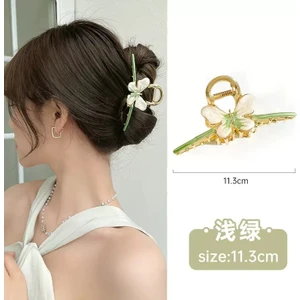 Yeni Sezon Kadın Yeşil Gold Kelebek Detaylı Metal Mandal Toka - Lüks Şık Mandal Saç Tokası