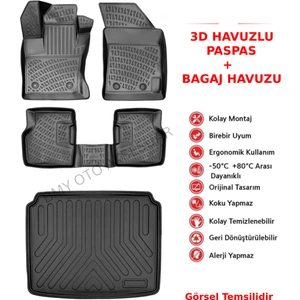 Dacia Duster 2 Wd (4x2) 2009-2017 3D Araca Özel Paspas ve Bagaj Havuzu Bmy