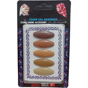 Melodi Scarf 5 Adet Çengelli Damla Eşarp Şal Türban Iğnesi Renkli ( Bej/kahverengi)
